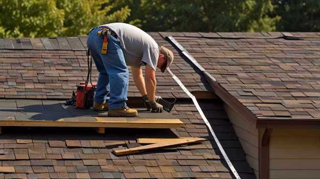 a worker repairing a roof